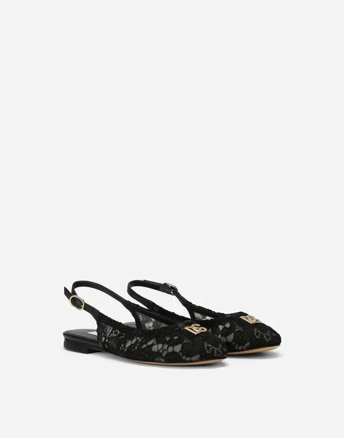 Dolce and Gabbana Shoes 2438 Children Cordonetto Lace Slingbacks With DG Logo Black Dolce and Gabbana Shoes 2438 Children Cordonetto Lace Slingbacks With DG Logo Black