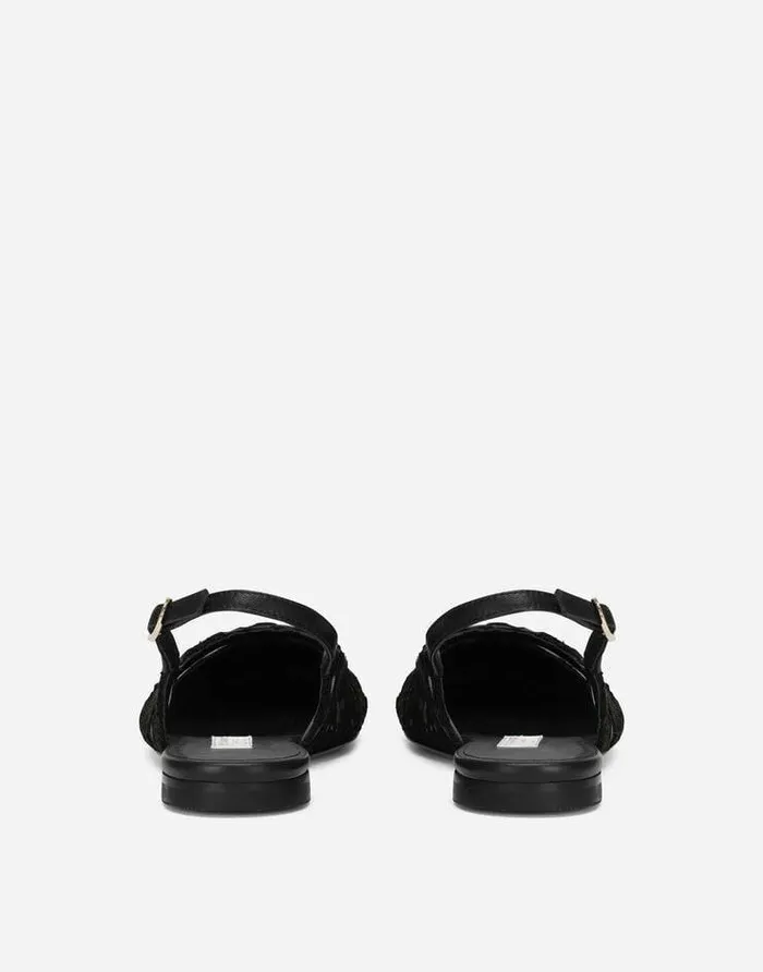 Dolce and Gabbana Shoes 2438 Children Cordonetto Lace Slingbacks With DG Logo Black Dolce and Gabbana Shoes 2438 Children Cordonetto Lace Slingbacks With DG Logo Black