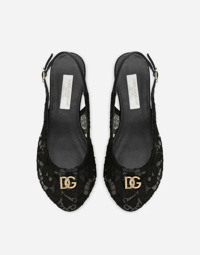 Dolce and Gabbana Shoes 2438 Children Cordonetto Lace Slingbacks With DG Logo Black Dolce and Gabbana Shoes 2438 Children Cordonetto Lace Slingbacks With DG Logo Black