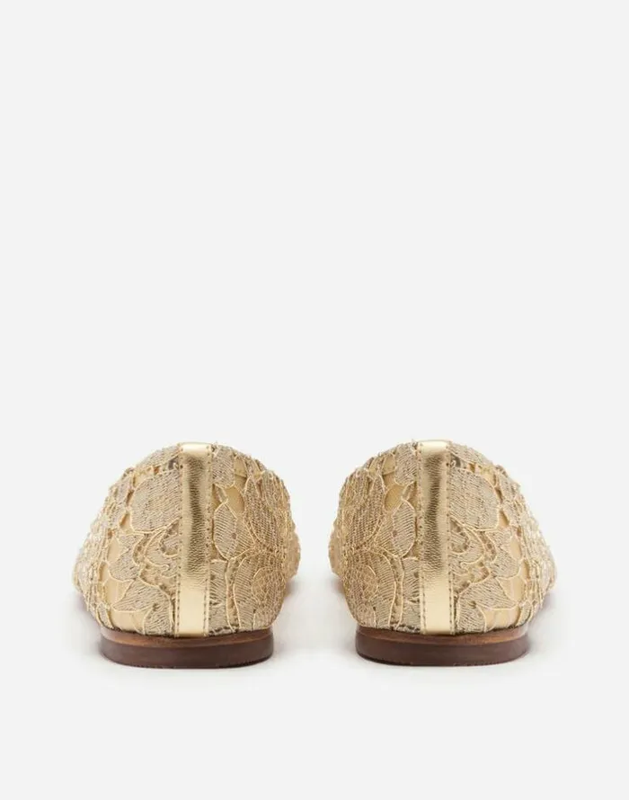 Dolce and Gabbana Shoes 2438 Children Laminated Lace Ballerina Shoes With DG Rhinestones Gold Dolce and Gabbana Shoes 2438 Children Laminated Lace Ballerina Shoes With DG Rhinestones Gold