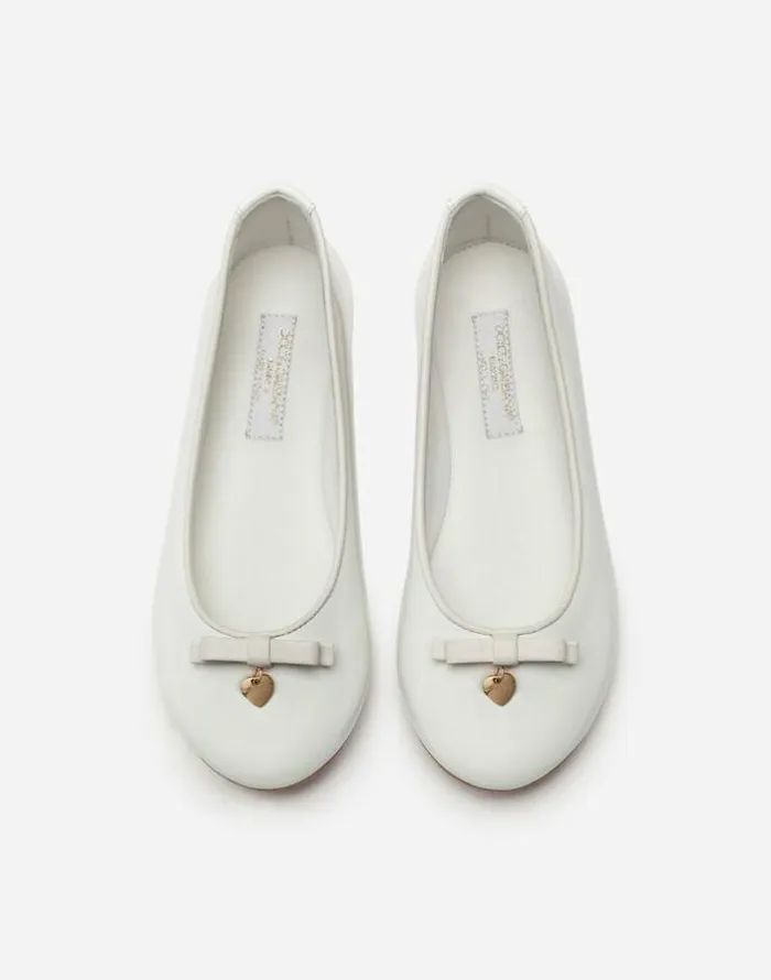 Dolce and Gabbana Shoes 2438 Children Patent Leather Ballet Flats With Charm White Dolce and Gabbana Shoes 2438 Children Patent Leather Ballet Flats With Charm White