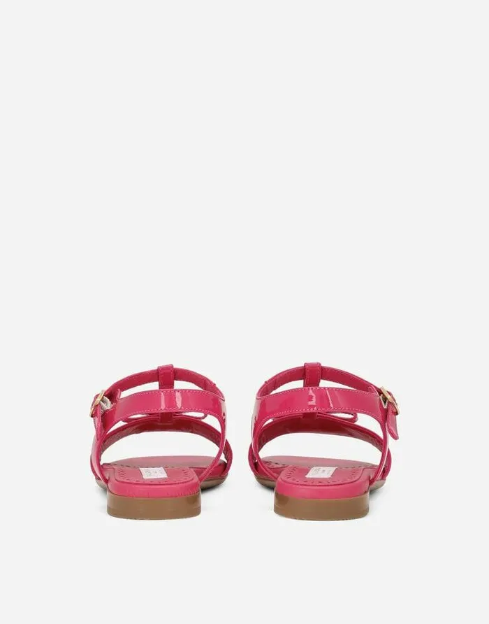 Dolce and Gabbana Shoes 2438 Children Patent Leather Sandals With Metal DG Logo Pink Dolce and Gabbana Shoes 2438 Children Patent Leather Sandals With Metal DG Logo Pink