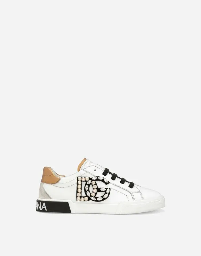 Dolce and Gabbana Shoes 2438 Children Portofino Vintage Calfskin Sneakers White Dolce and Gabbana Shoes 2438 Children Portofino Vintage Calfskin Sneakers White
