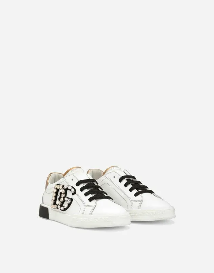 Dolce and Gabbana Shoes 2438 Children Portofino Vintage Calfskin Sneakers White Dolce and Gabbana Shoes 2438 Children Portofino Vintage Calfskin Sneakers White