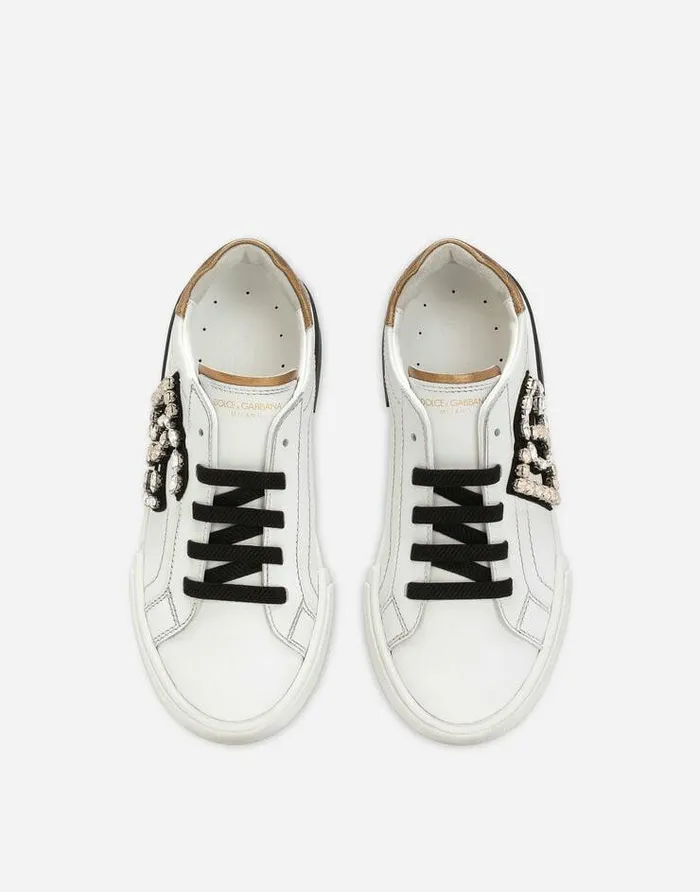 Dolce and Gabbana Shoes 2438 Children Portofino Vintage Calfskin Sneakers White Dolce and Gabbana Shoes 2438 Children Portofino Vintage Calfskin Sneakers White