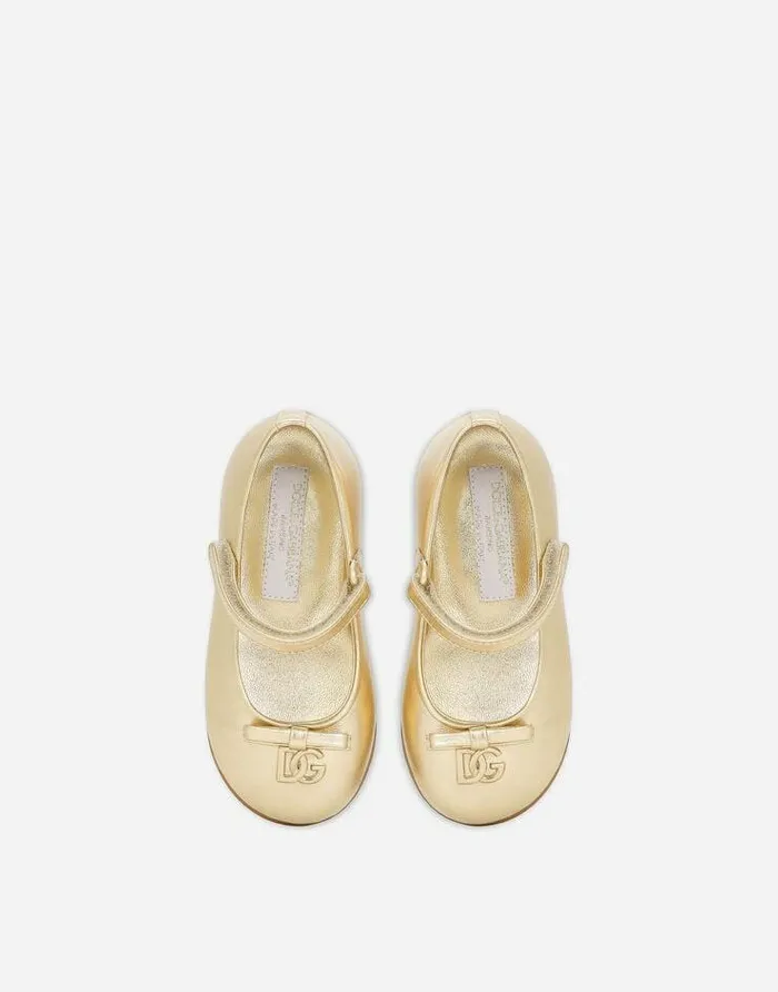 Dolce and Gabbana Shoes For First Steps 1926 Children Foiled Nappa Leather Ballet Flats Gold Dolce and Gabbana Shoes For First Steps 1926 Children Foiled Nappa Leather Ballet Flats Gold