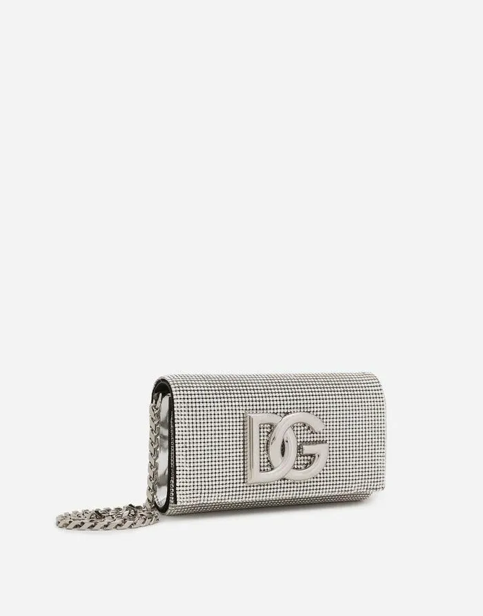 Dolce and Gabbana Shoulder And Crossbody Bags Women DG Logo Bag In Crystal Mesh Silver Dolce and Gabbana Shoulder And Crossbody Bags Women DG Logo Bag In Crystal Mesh Silver
