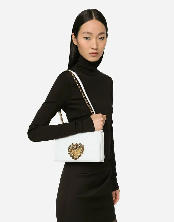 Dolce and Gabbana Shoulder And Crossbody Bags Women Medium Devotion Bag In Quilted Nappa Leather White Dolce and Gabbana Shoulder And Crossbody Bags Women Medium Devotion Bag In Quilted Nappa Leather White