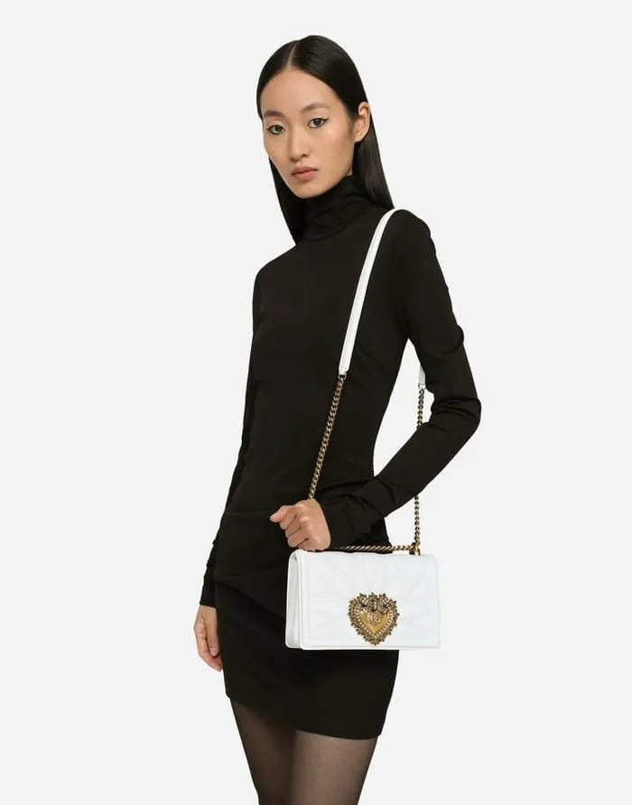 Dolce and Gabbana Shoulder And Crossbody Bags Women Medium Devotion Bag In Quilted Nappa Leather White Dolce and Gabbana Shoulder And Crossbody Bags Women Medium Devotion Bag In Quilted Nappa Leather White