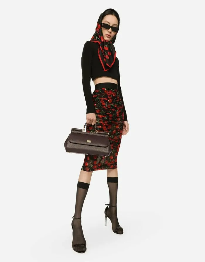 Dolce and Gabbana Skirts Women Cherryprint Tulle Midi Skirt With Branded Elastic And Draping Multicolor Dolce and Gabbana Skirts Women Cherryprint Tulle Midi Skirt With Branded Elastic And Draping Multicolor