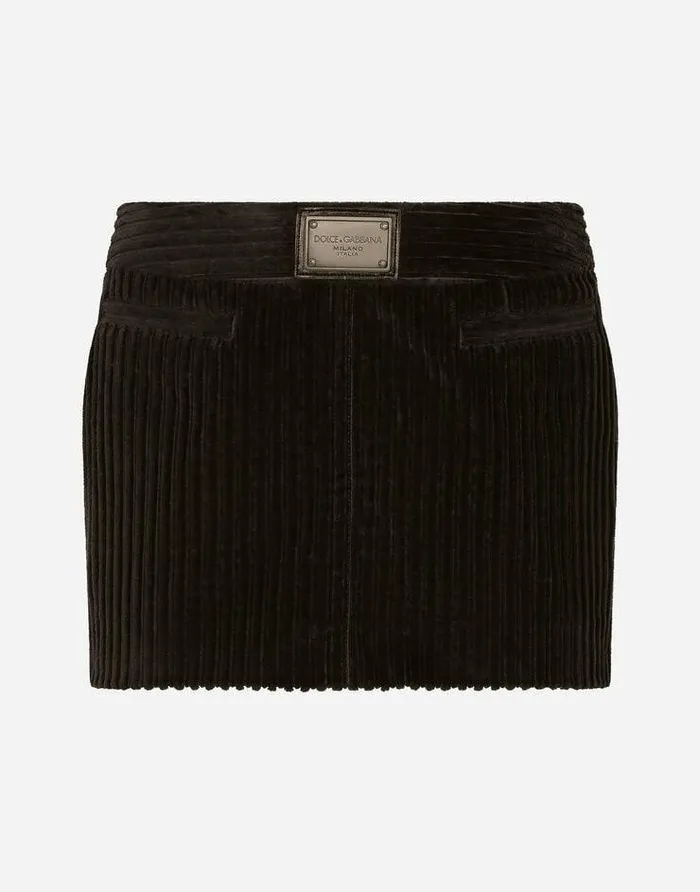 Dolce and Gabbana Skirts Women Corduroy Miniskirt With Logo Tag Brown