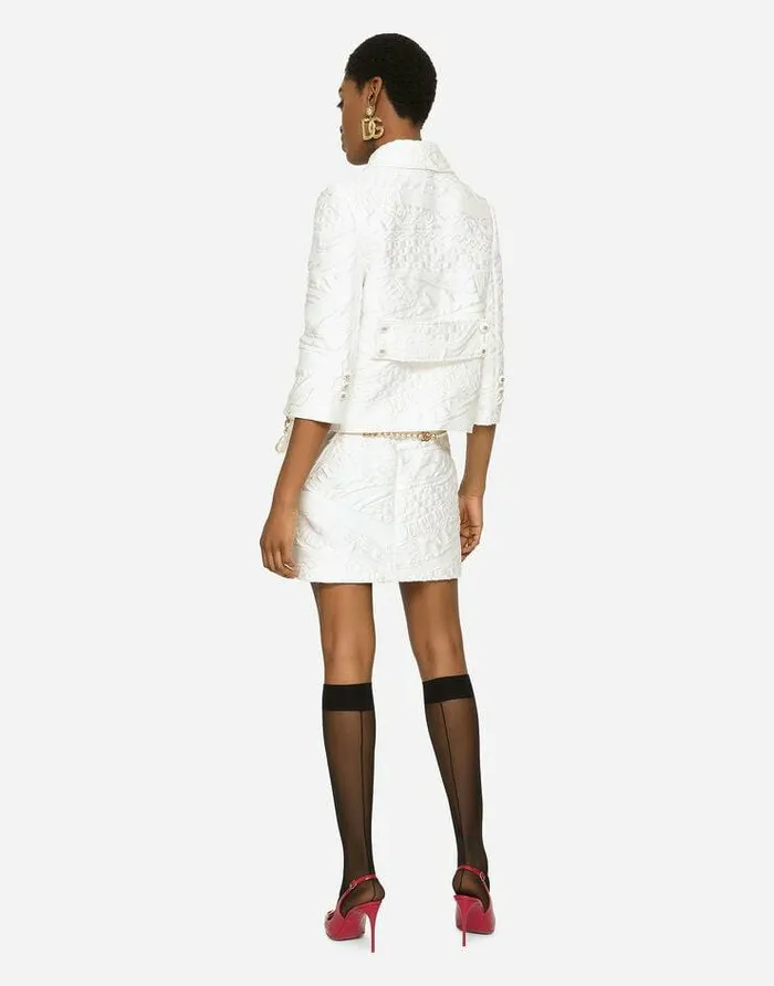 Dolce and Gabbana Skirts Women Short Brocade Skirt With DG Logo White Dolce and Gabbana Skirts Women Short Brocade Skirt With DG Logo White