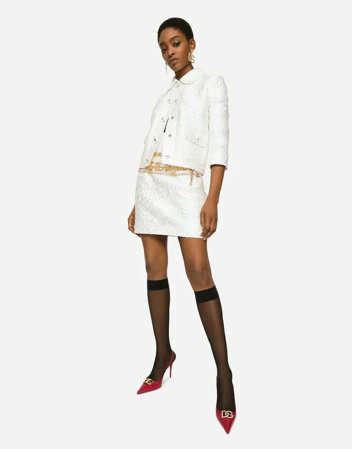 Dolce and Gabbana Skirts Women Short Brocade Skirt With DG Logo White Dolce and Gabbana Skirts Women Short Brocade Skirt With DG Logo White