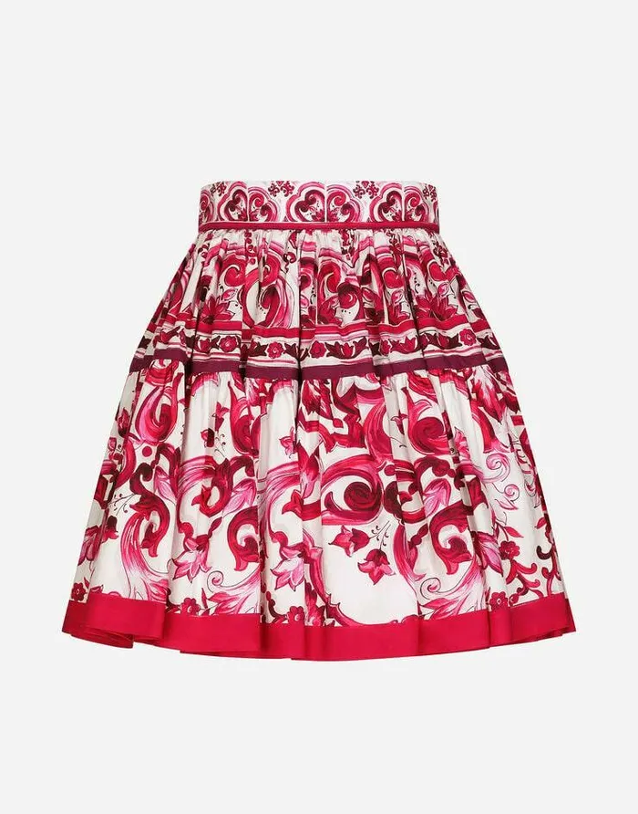 Dolce and Gabbana Skirts Women Short Majolicaprint Poplin Skirt Multicolor