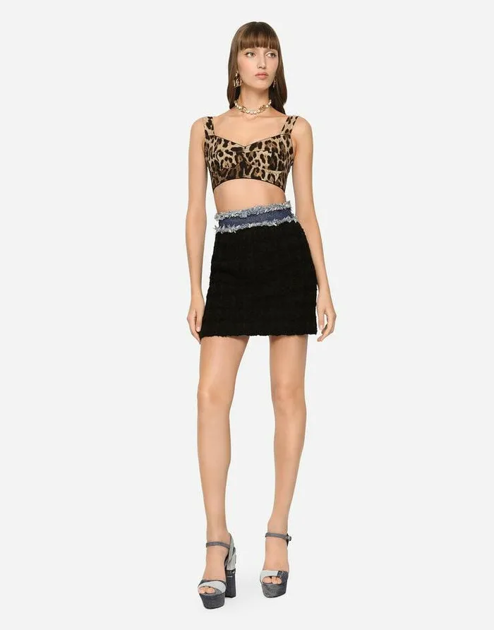 Dolce and Gabbana Skirts Women Tweed And Denim Miniskirt Multicolor Dolce and Gabbana Skirts Women Tweed And Denim Miniskirt Multicolor