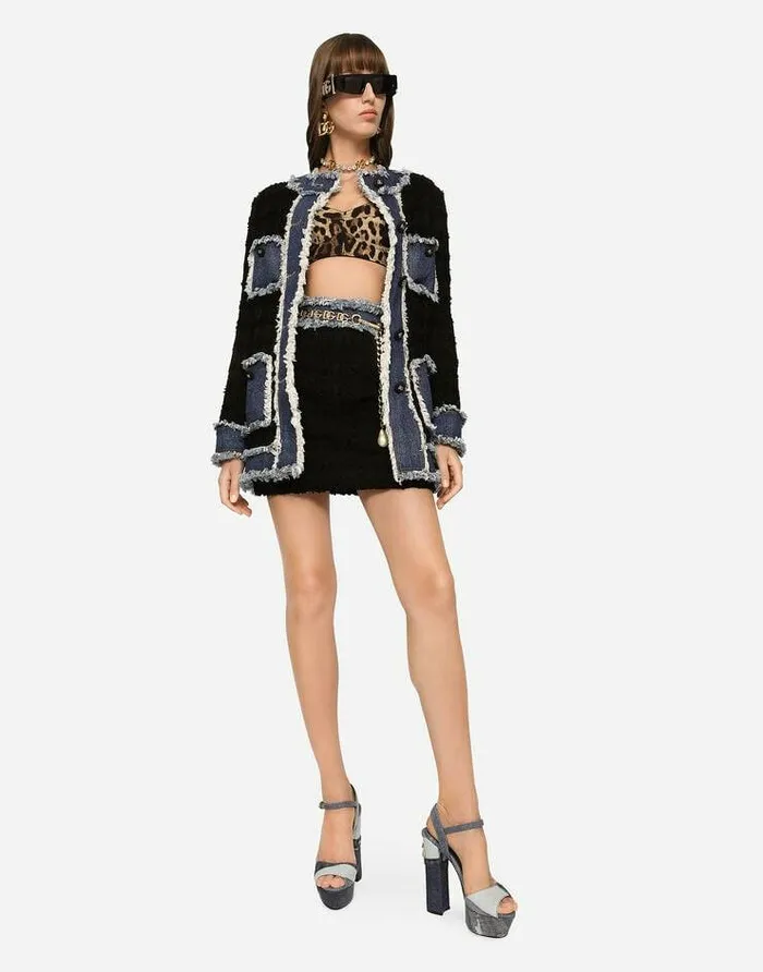Dolce and Gabbana Skirts Women Tweed And Denim Miniskirt Multicolor Dolce and Gabbana Skirts Women Tweed And Denim Miniskirt Multicolor