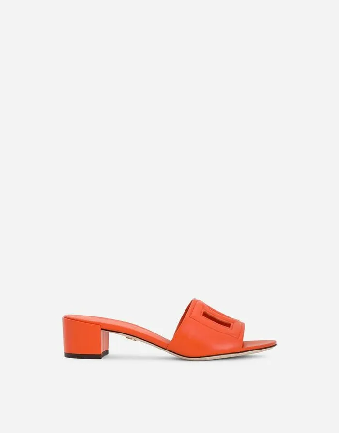 Dolce and Gabbana Slides And Mules Women Calfskin Mules With DG Millennials Logo Orange Dolce and Gabbana Slides And Mules Women Calfskin Mules With DG Millennials Logo Orange