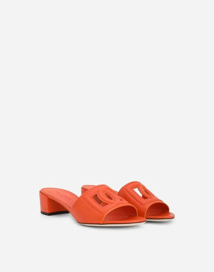 Dolce and Gabbana Slides And Mules Women Calfskin Mules With DG Millennials Logo Orange Dolce and Gabbana Slides And Mules Women Calfskin Mules With DG Millennials Logo Orange