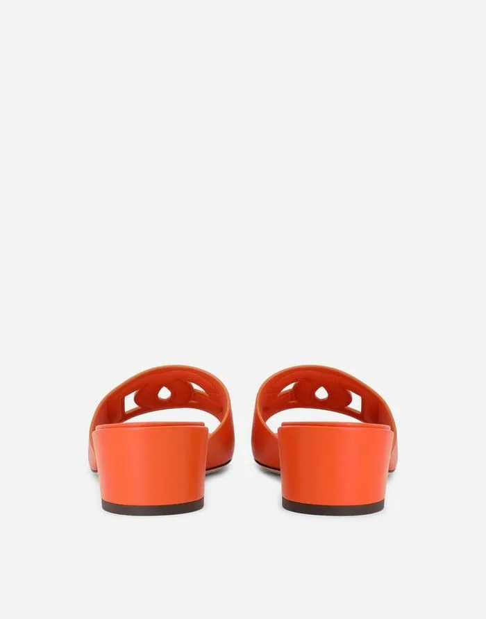 Dolce and Gabbana Slides And Mules Women Calfskin Mules With DG Millennials Logo Orange Dolce and Gabbana Slides And Mules Women Calfskin Mules With DG Millennials Logo Orange