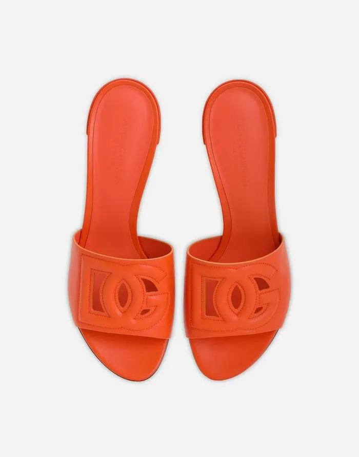 Dolce and Gabbana Slides And Mules Women Calfskin Mules With DG Millennials Logo Orange Dolce and Gabbana Slides And Mules Women Calfskin Mules With DG Millennials Logo Orange