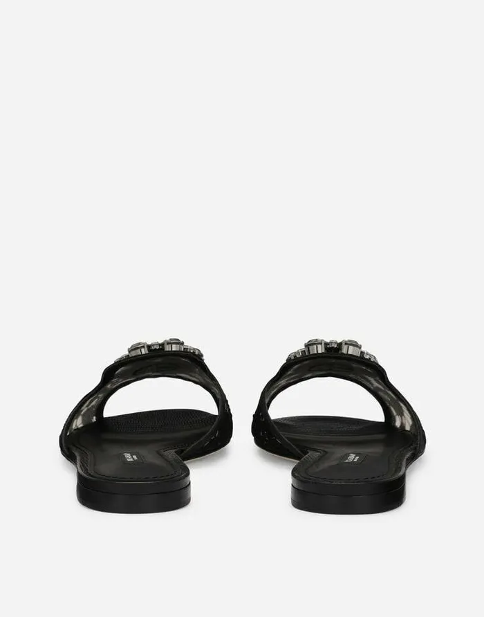 Dolce and Gabbana Slides And Mules Women Lace Rainbow Slides With Brooch Detailing Black Dolce and Gabbana Slides And Mules Women Lace Rainbow Slides With Brooch Detailing Black