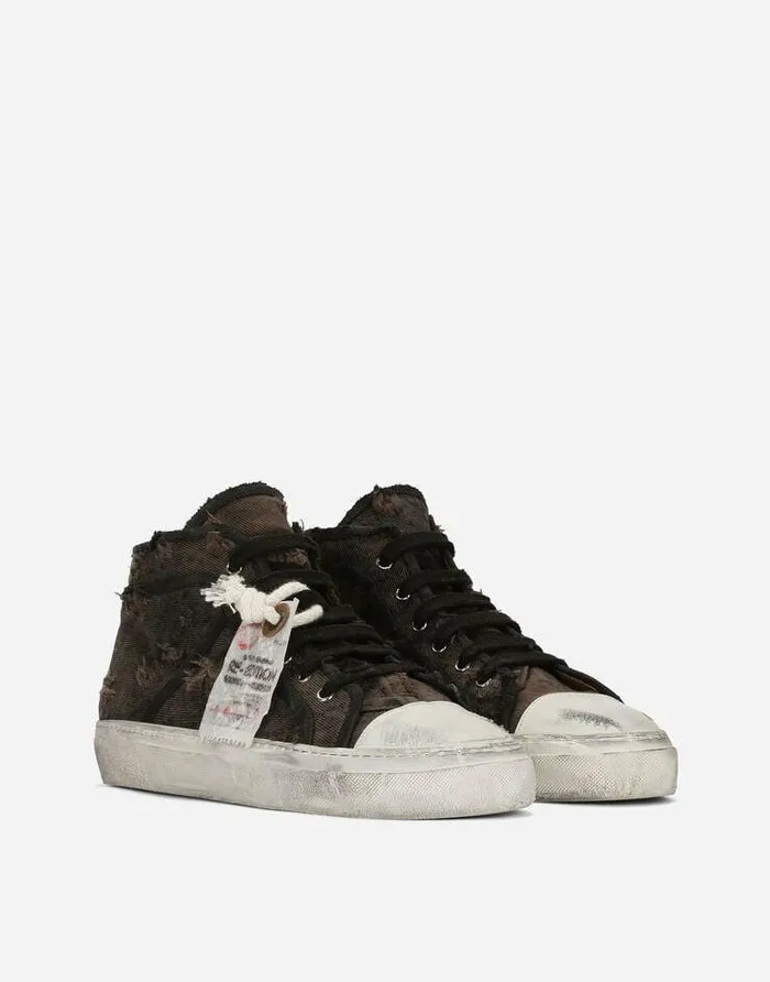 Dolce and Gabbana Sneakers Men Patchwork Denim Vintage Midtop Sneakers Brown Dolce and Gabbana Sneakers Men Patchwork Denim Vintage Midtop Sneakers Brown