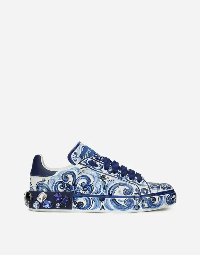 Dolce and Gabbana Sneakers Women Majolicaprint Calfskin Portofino Sneakers Multicolor