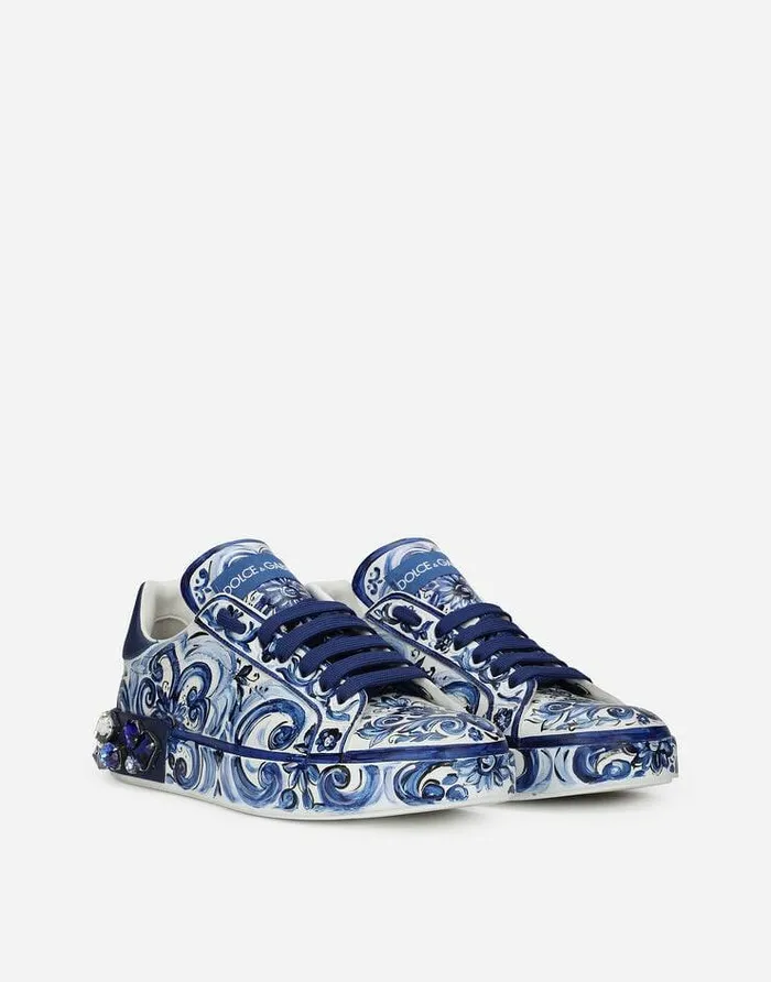 Dolce and Gabbana Sneakers Women Majolicaprint Calfskin Portofino Sneakers Multicolor Dolce and Gabbana Sneakers Women Majolicaprint Calfskin Portofino Sneakers Multicolor