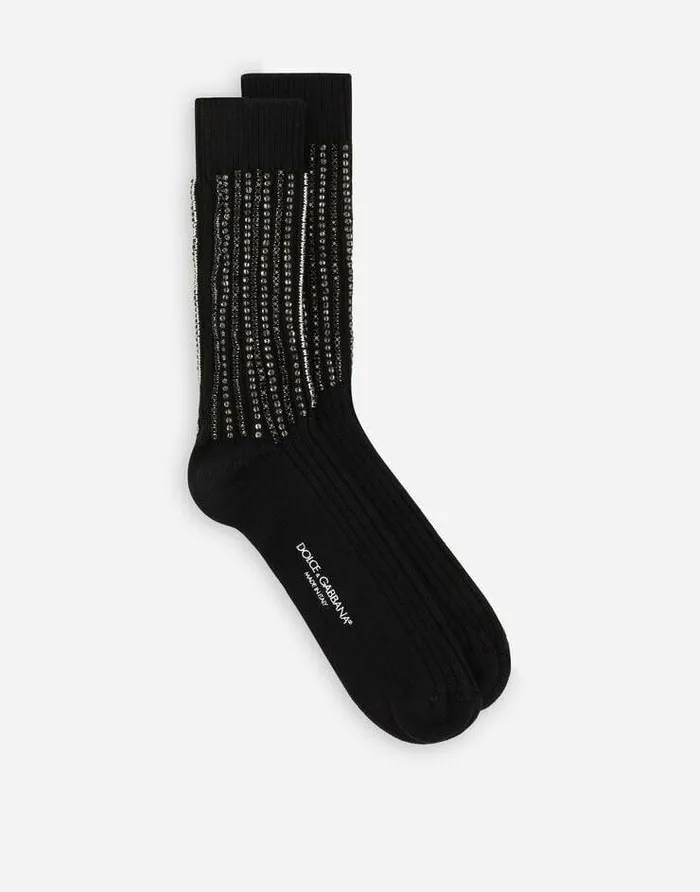 Dolce and Gabbana Socks Men Finerib Cotton And Wool Socks With Embroidery Multicolor
