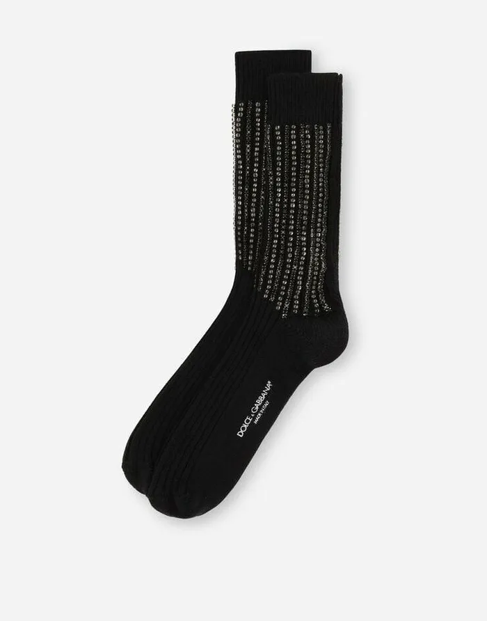 Dolce and Gabbana Socks Men Finerib Cotton And Wool Socks With Embroidery Multicolor Dolce and Gabbana Socks Men Finerib Cotton And Wool Socks With Embroidery Multicolor