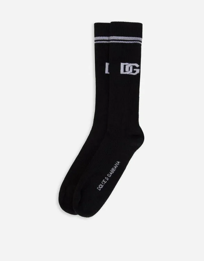 Dolce and Gabbana Socks Men Stretch Cotton Socks With Jacquard DG Logo Multicolor Dolce and Gabbana Socks Men Stretch Cotton Socks With Jacquard DG Logo Multicolor