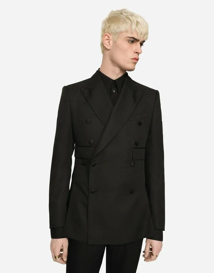 Dolce and Gabbana Suits And Blazers Men Doublebreasted Micropatterned Siciliafit Tuxedo Jacket Black Dolce and Gabbana Suits And Blazers Men Doublebreasted Micropatterned Siciliafit Tuxedo Jacket Black