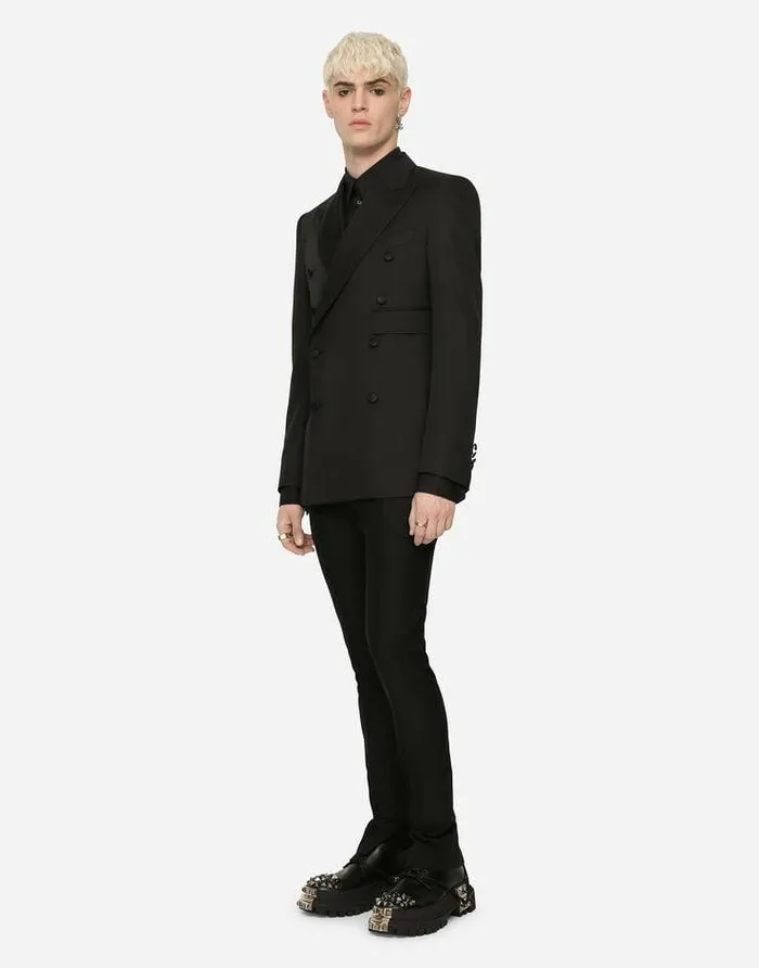Dolce and Gabbana Suits And Blazers Men Doublebreasted Micropatterned Siciliafit Tuxedo Jacket Black Dolce and Gabbana Suits And Blazers Men Doublebreasted Micropatterned Siciliafit Tuxedo Jacket Black