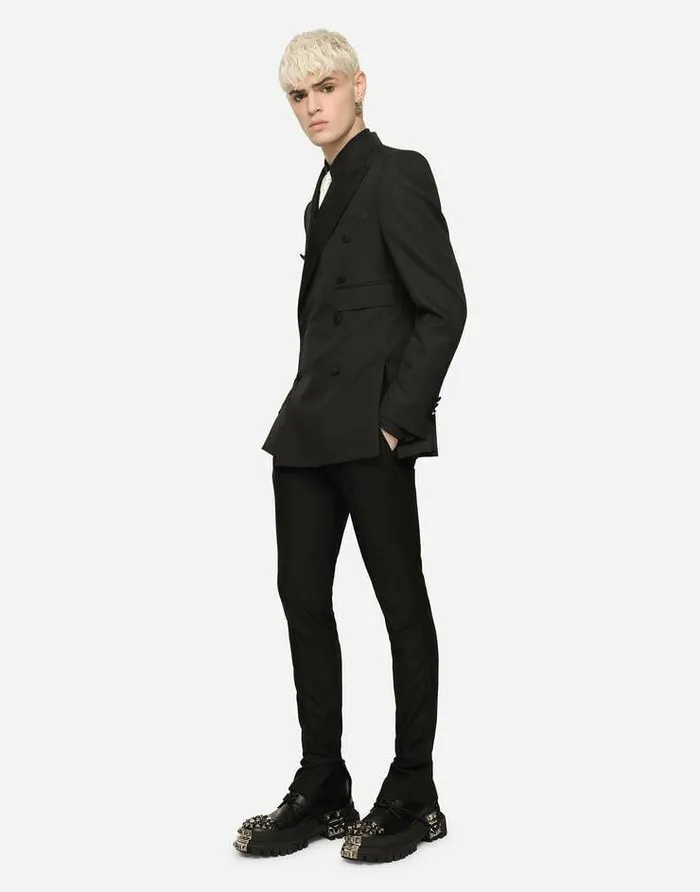 Dolce and Gabbana Suits And Blazers Men Doublebreasted Micropatterned Siciliafit Tuxedo Jacket Black Dolce and Gabbana Suits And Blazers Men Doublebreasted Micropatterned Siciliafit Tuxedo Jacket Black