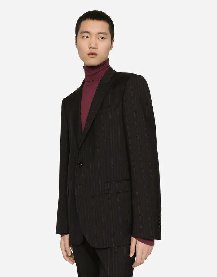 Dolce and Gabbana Suits And Blazers Men Pinstripe Wool Martinifit Jacket Multicolor Dolce and Gabbana Suits And Blazers Men Pinstripe Wool Martinifit Jacket Multicolor