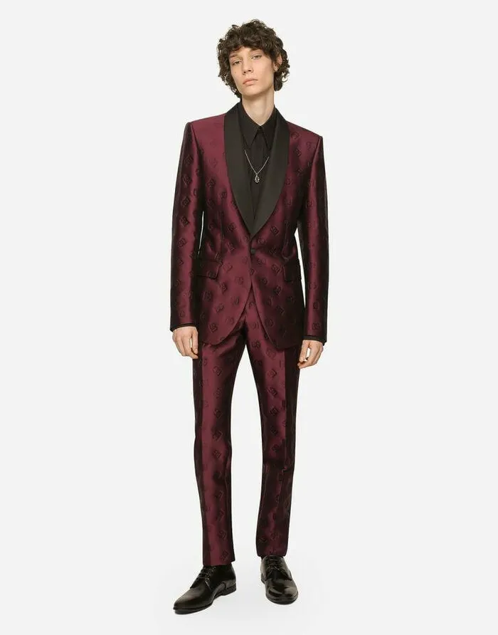 Dolce and Gabbana Suits And Blazers Men Singlebreasted Siciliafit Tuxedo Suit With DG Monogram Purple Dolce and Gabbana Suits And Blazers Men Singlebreasted Siciliafit Tuxedo Suit With DG Monogram Purple