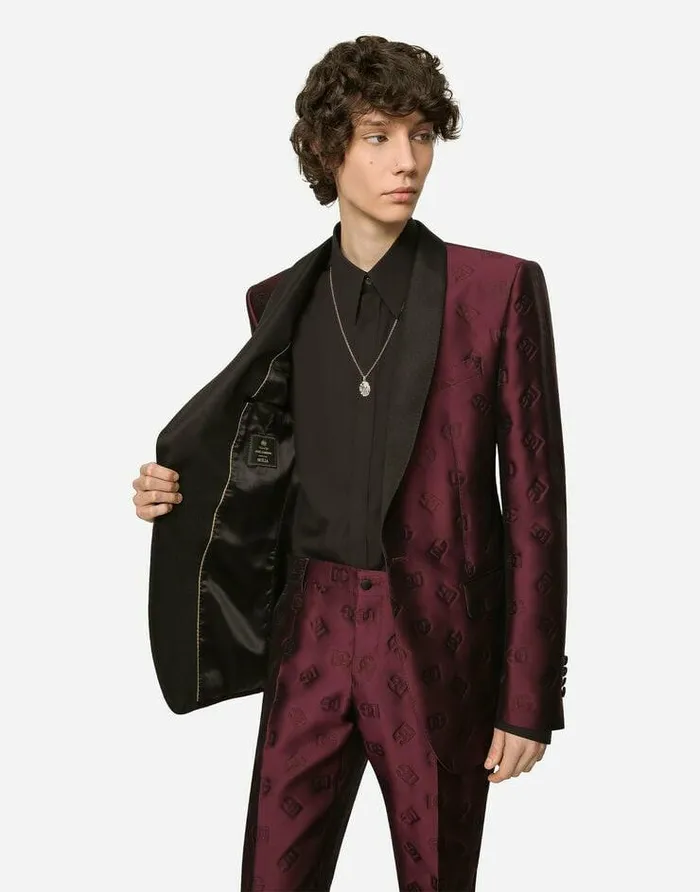 Dolce and Gabbana Suits And Blazers Men Singlebreasted Siciliafit Tuxedo Suit With DG Monogram Purple Dolce and Gabbana Suits And Blazers Men Singlebreasted Siciliafit Tuxedo Suit With DG Monogram Purple