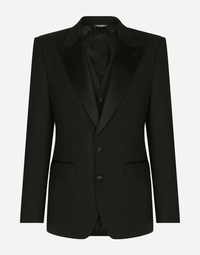 Dolce and Gabbana Suits And Blazers Men Threepiece Siciliafit Suit In Stretch Wool Black Dolce and Gabbana Suits And Blazers Men Threepiece Siciliafit Suit In Stretch Wool Black