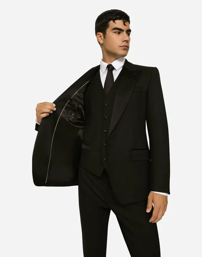 Dolce and Gabbana Suits And Blazers Men Threepiece Siciliafit Suit In Stretch Wool Black Dolce and Gabbana Suits And Blazers Men Threepiece Siciliafit Suit In Stretch Wool Black