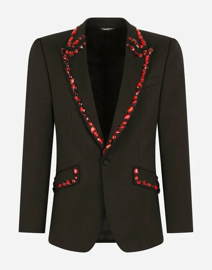 Dolce and Gabbana Suits And Blazers Men Wool Siciliafit Suit With Rhinestones Black Dolce and Gabbana Suits And Blazers Men Wool Siciliafit Suit With Rhinestones Black