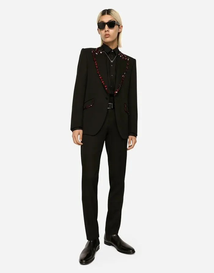 Dolce and Gabbana Suits And Blazers Men Wool Siciliafit Suit With Rhinestones Black Dolce and Gabbana Suits And Blazers Men Wool Siciliafit Suit With Rhinestones Black