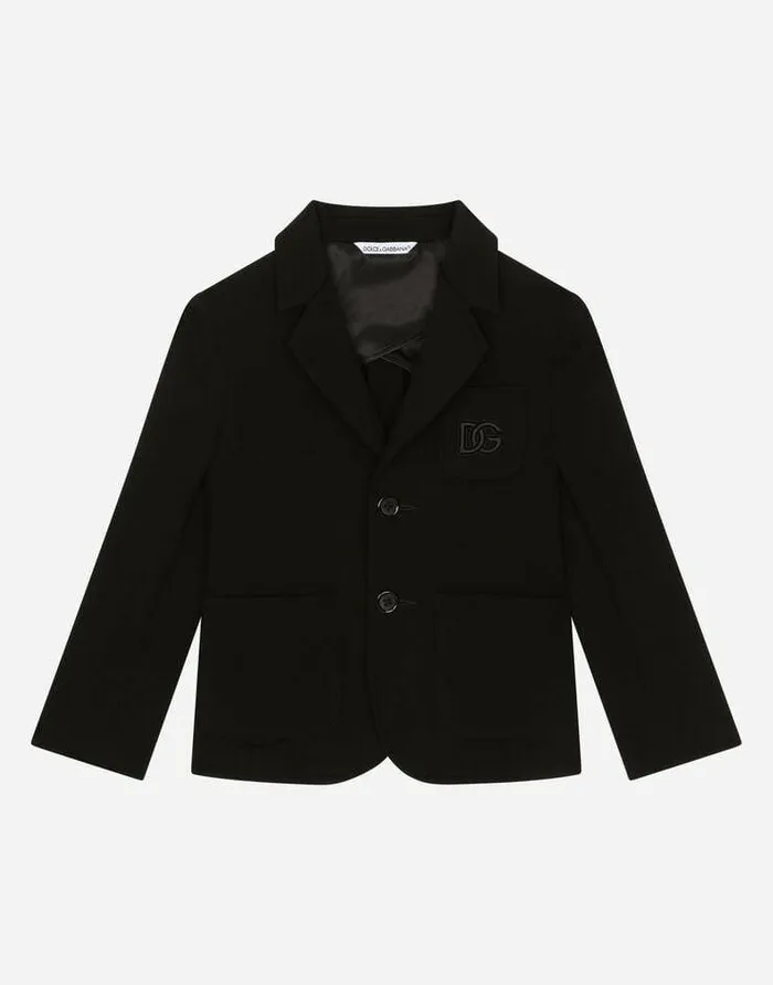 Dolce and Gabbana Suits Children Singlebreasted Stretch Jersey Jacket With DG Logo Black Dolce and Gabbana Suits Children Singlebreasted Stretch Jersey Jacket With DG Logo Black