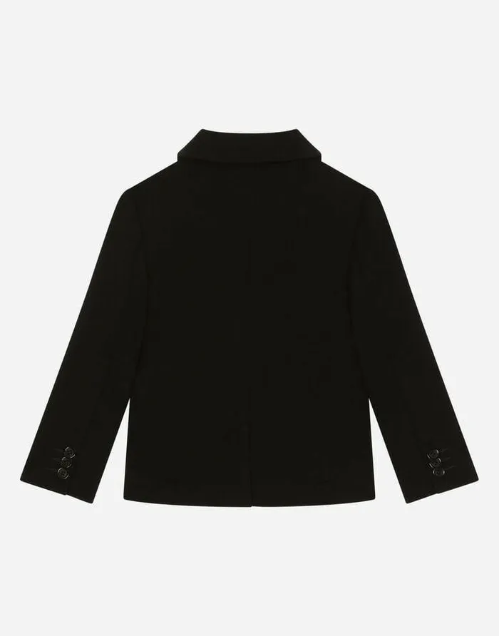 Dolce and Gabbana Suits Children Singlebreasted Stretch Jersey Jacket With DG Logo Black Dolce and Gabbana Suits Children Singlebreasted Stretch Jersey Jacket With DG Logo Black