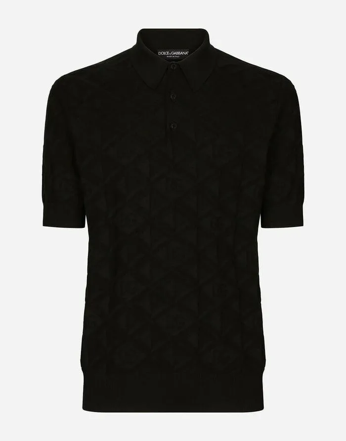 Dolce and Gabbana Sweaters And Cardigans Men 3D Silk Jacquard Poloshirt Black