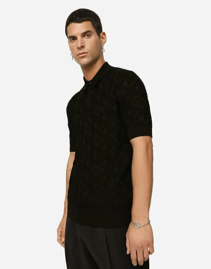 Dolce and Gabbana Sweaters And Cardigans Men 3D Silk Jacquard Poloshirt Black Dolce and Gabbana Sweaters And Cardigans Men 3D Silk Jacquard Poloshirt Black