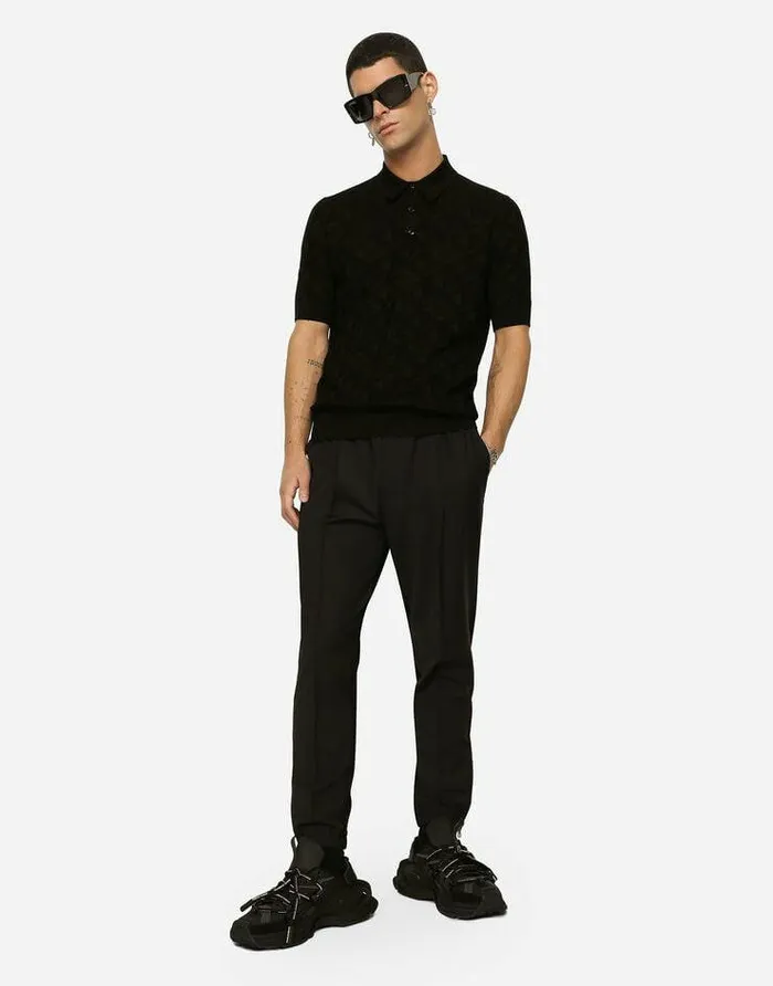 Dolce and Gabbana Sweaters And Cardigans Men 3D Silk Jacquard Poloshirt Black Dolce and Gabbana Sweaters And Cardigans Men 3D Silk Jacquard Poloshirt Black