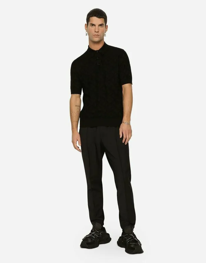 Dolce and Gabbana Sweaters And Cardigans Men 3D Silk Jacquard Poloshirt Black Dolce and Gabbana Sweaters And Cardigans Men 3D Silk Jacquard Poloshirt Black