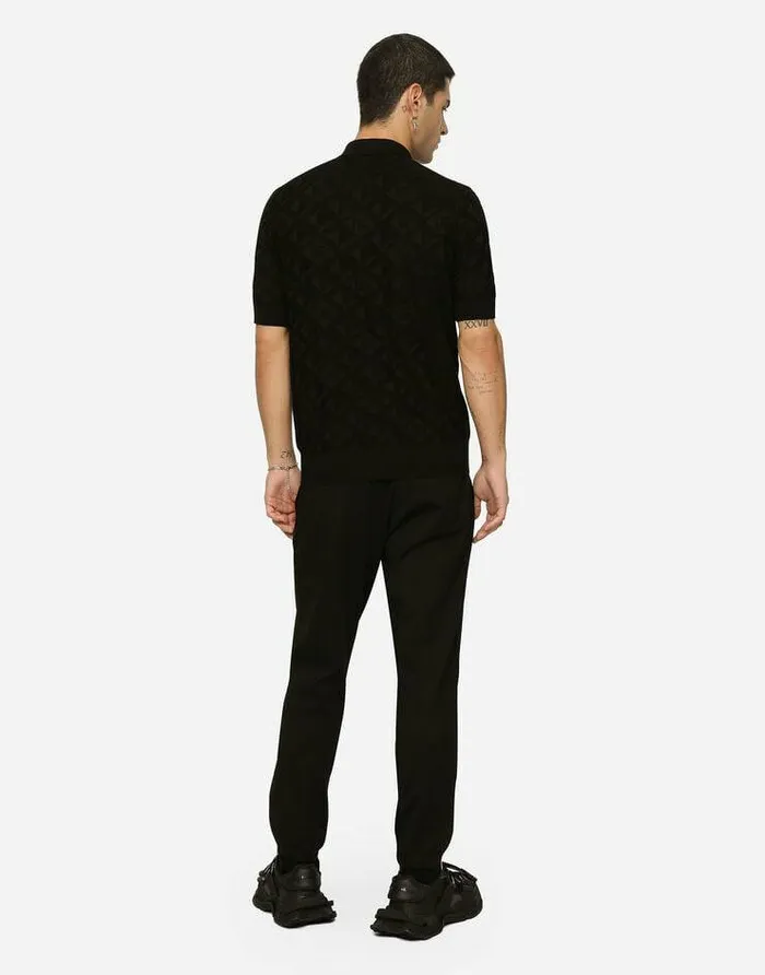 Dolce and Gabbana Sweaters And Cardigans Men 3D Silk Jacquard Poloshirt Black Dolce and Gabbana Sweaters And Cardigans Men 3D Silk Jacquard Poloshirt Black