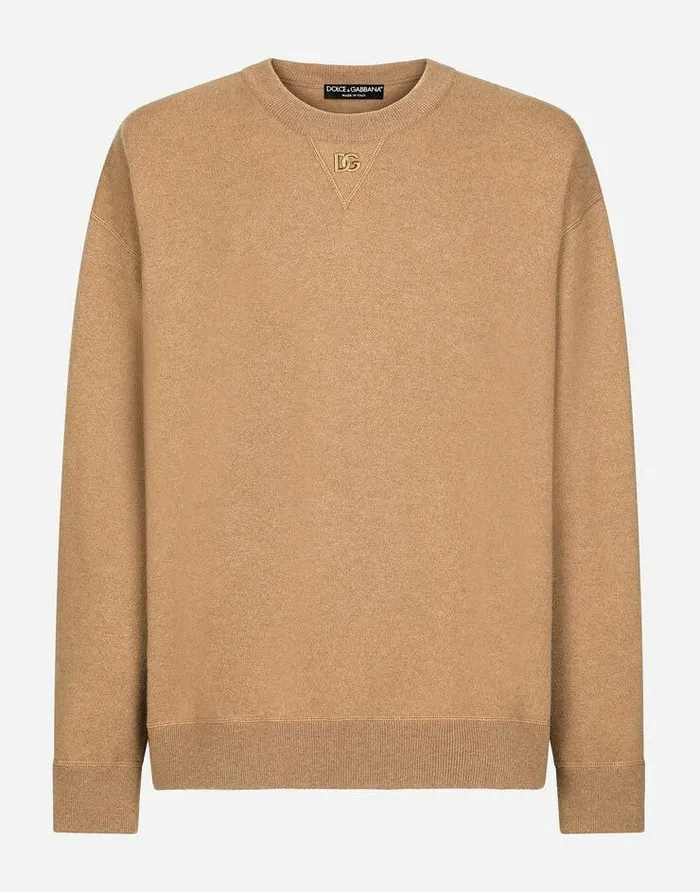 Dolce and Gabbana Sweaters And Cardigans Men Cashmere Roundneck Sweater With DG Logo Beige Dolce and Gabbana Sweaters And Cardigans Men Cashmere Roundneck Sweater With DG Logo Beige