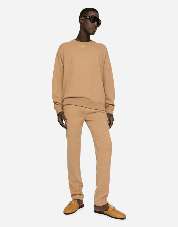Dolce and Gabbana Sweaters And Cardigans Men Cashmere Roundneck Sweater With DG Logo Beige Dolce and Gabbana Sweaters And Cardigans Men Cashmere Roundneck Sweater With DG Logo Beige